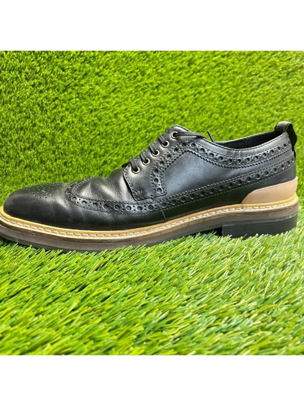 Cole Haan Davidson Grand Mens Size 8 Black Casual Leather Wingtip Oxford Shoes